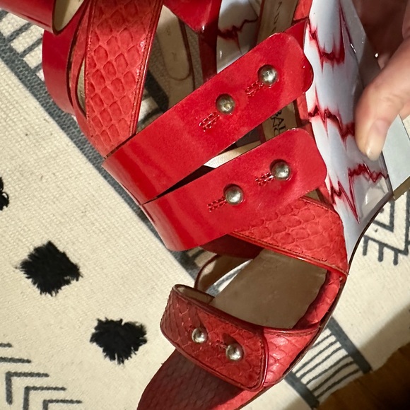 👠 Casadei Prabal Gurung Red Patent Cardiogram Wedges Platform Sandals Heels - Picture 4 of 15